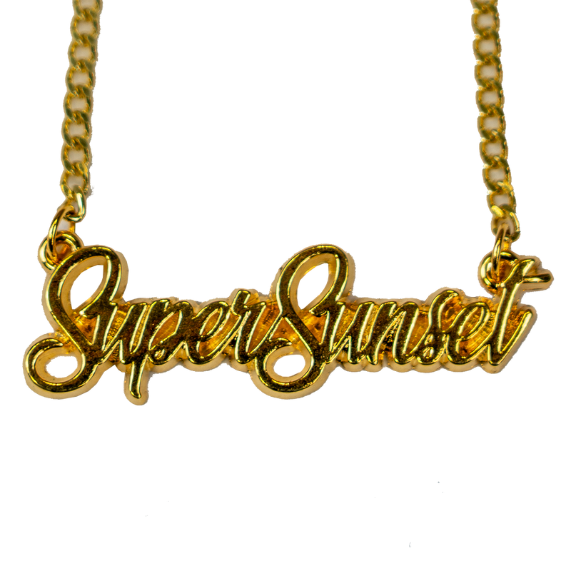 'SUPER SUNSET' SCRIPT NECKLACE (GOLD COLOUR)